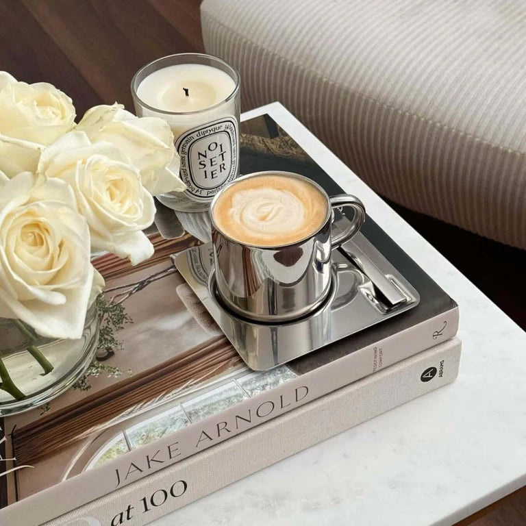 Tasse miroir “Venise” avec sa soucoupe et sa cuillère assortie