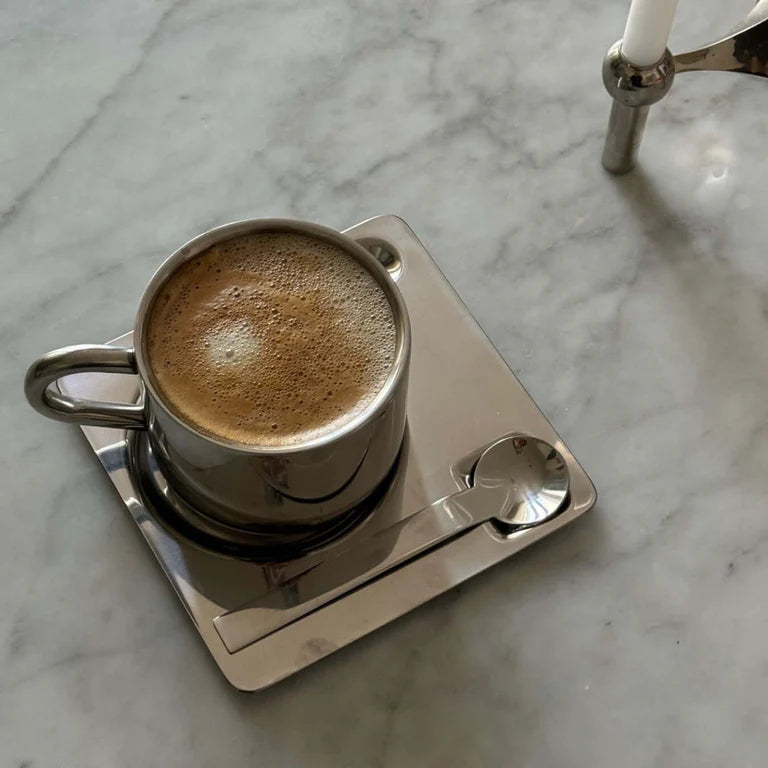 Tasse miroir “Venise” avec sa soucoupe et sa cuillère assortie