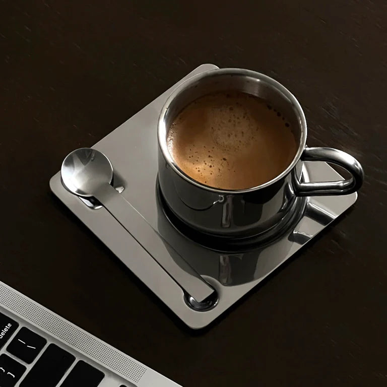 Tasse miroir “Venise” avec sa soucoupe et sa cuillère assortie